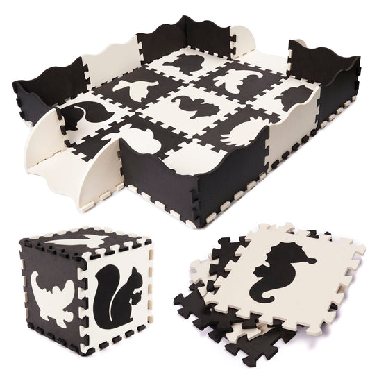 Kontrastu putu puzles paklājs mazulim, 25 el., melns-balts | EcoToys