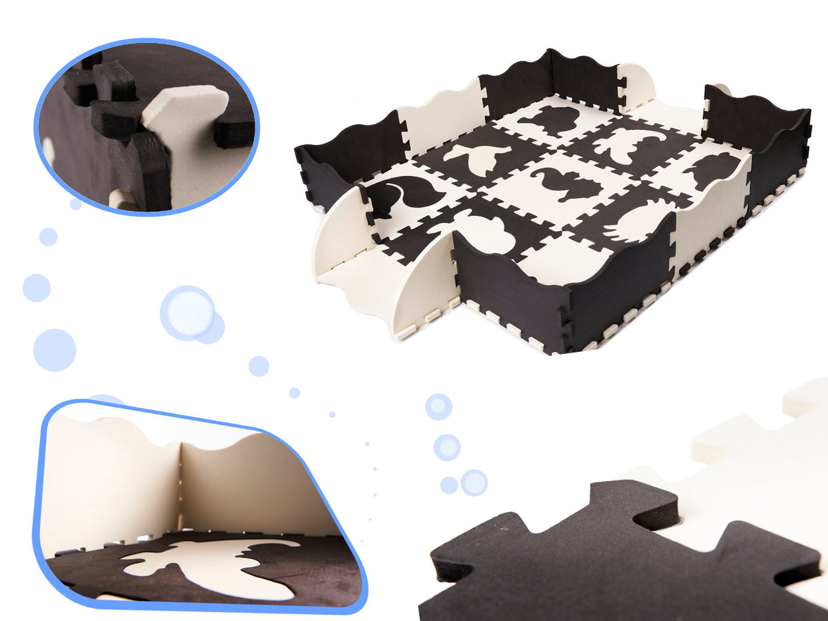 Kontrastu putu puzles paklājs mazulim, 25 el., melns-balts | EcoToys