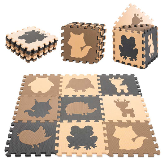 Putu puzles paklājiņš bērniem 9el. bēšs-brūns-melns 85cm x 85cm x 1cm | EcoToys