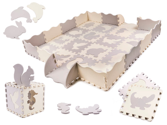 Putu puzles paklājs bērniem, 36 el., pelēks-ekrū | EcoToys