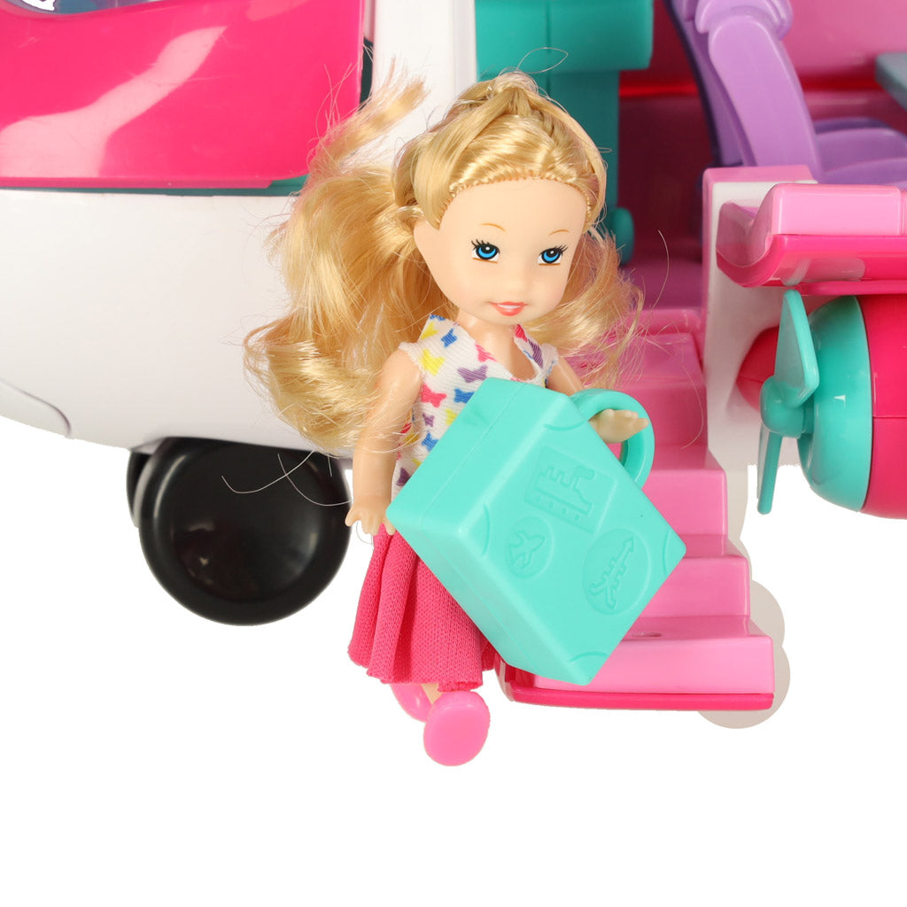 Pasažieru lidmašīna lellēm 2in1 saliekamie aksesuāri rozā krāsā | EcoToys