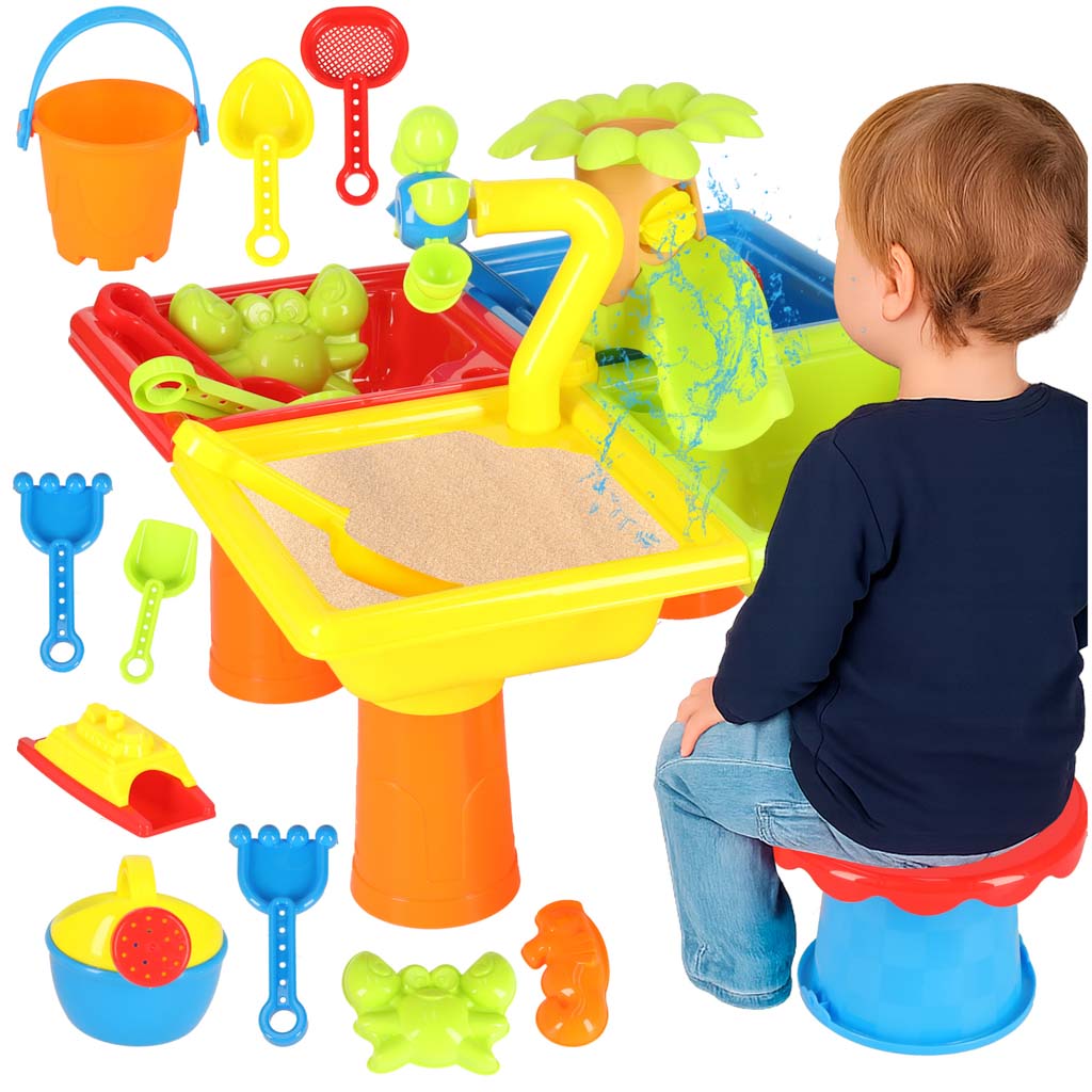 Ūdens galds četras daļas smilšu kaste lāpsta laistīšanas kanna taburete | EcoToys