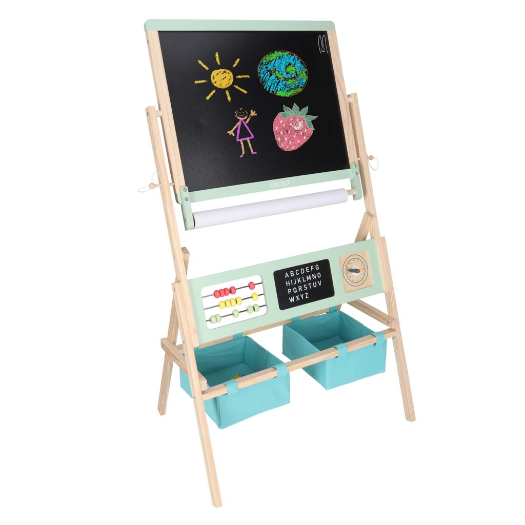 Koka krīta tāfele LULILO ar magnētiem un groziņiem, 110 cm | EcoToys