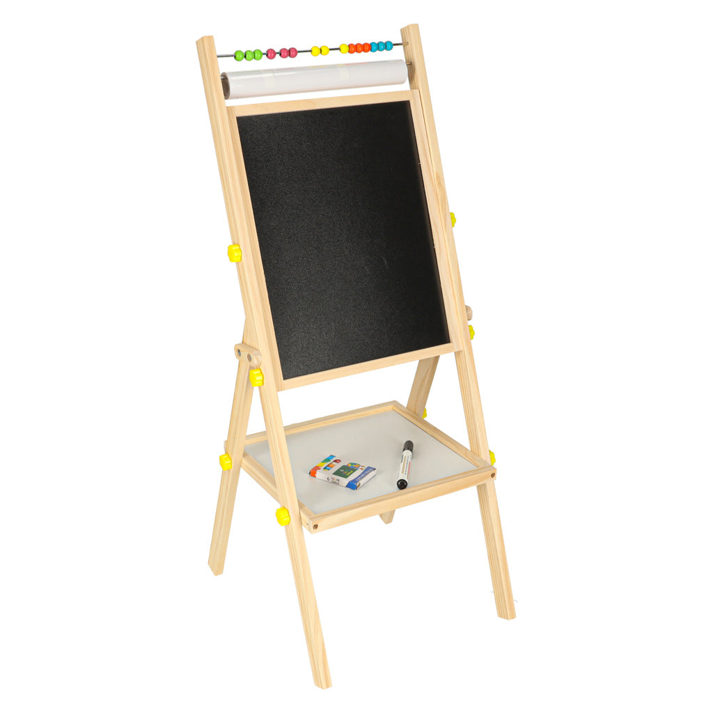 Grozāma divpusēja magnētiskā tāfele ar skaitīkļiem, papīra rulli un burtiem, 90 cm | EcoToys