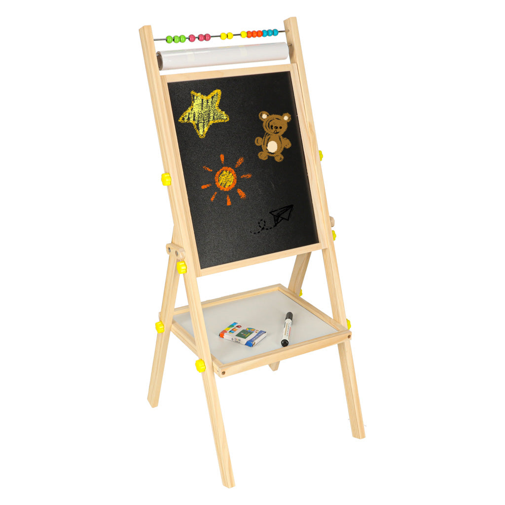 Grozāma divpusēja magnētiskā tāfele ar skaitīkļiem, papīra rulli un burtiem, 90 cm | EcoToys