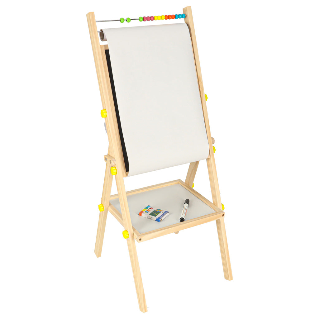 Grozāma divpusēja magnētiskā tāfele ar skaitīkļiem, papīra rulli un burtiem, 90 cm | EcoToys