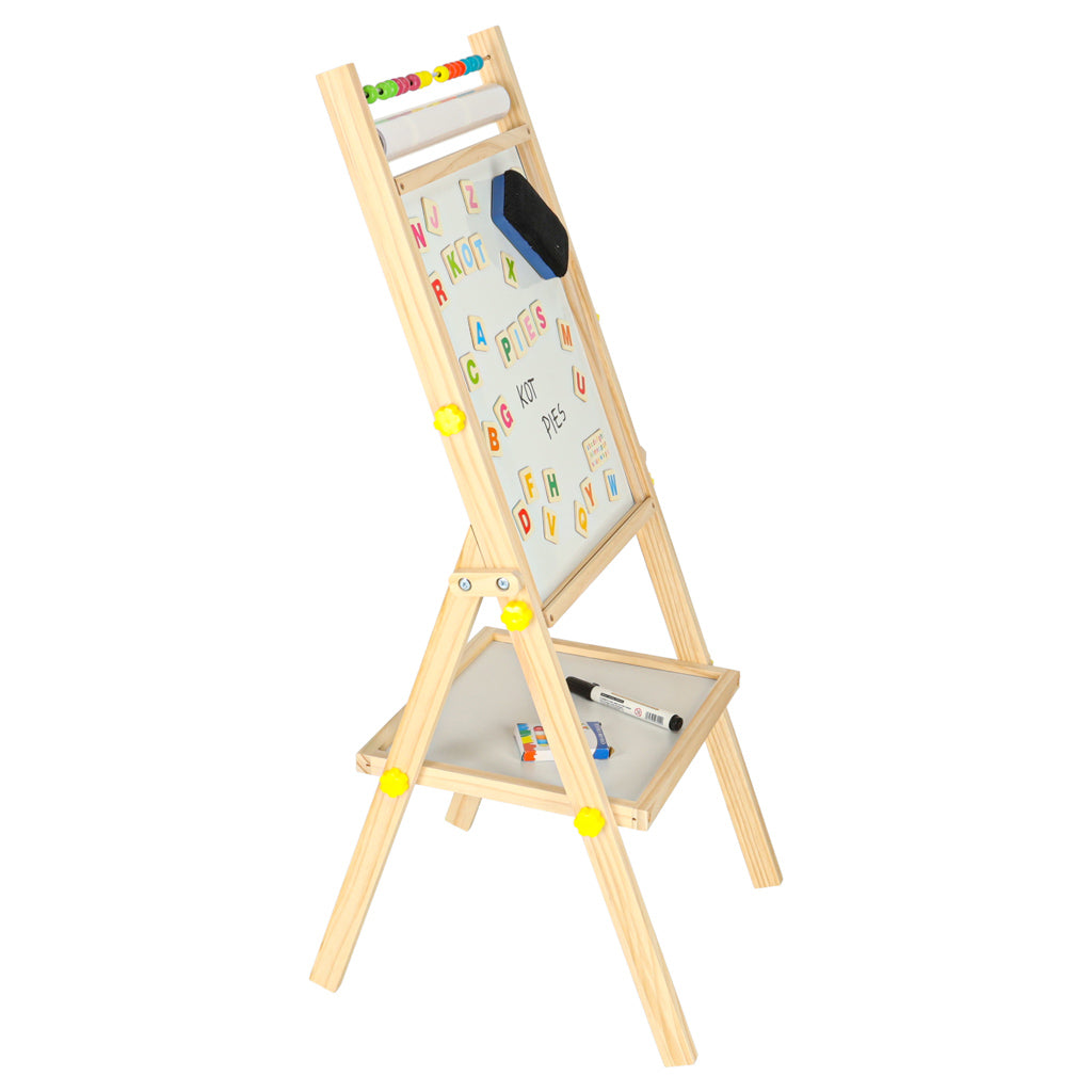 Grozāma divpusēja magnētiskā tāfele ar skaitīkļiem, papīra rulli un burtiem, 90 cm | EcoToys