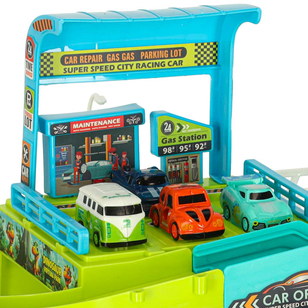 Autostāvvieta garāža dinozaurs 4 automašīnas | EcoToys