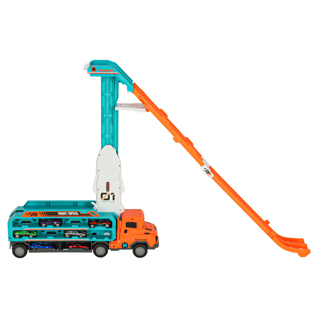 Autofurgons ar sacīkšu trases slaidu 6el oranžs | EcoToys