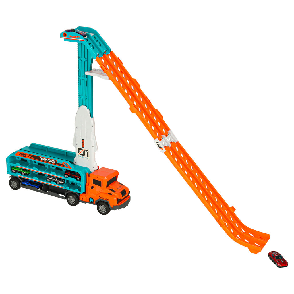 Autofurgons ar sacīkšu trases slaidu 6el oranžs | EcoToys