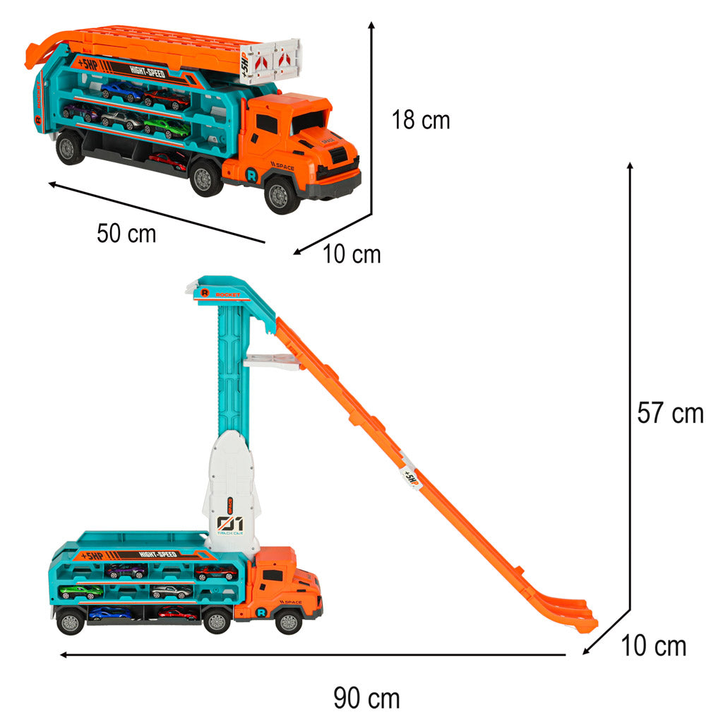 Autofurgons ar sacīkšu trases slaidu 6el oranžs | EcoToys