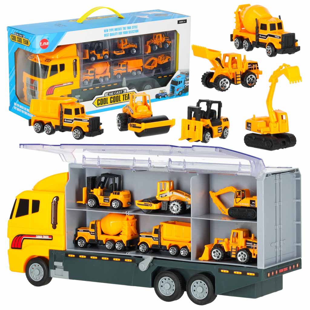 Autotransportieris ar 6 metāla celtniecības mašīnām | EcoToys