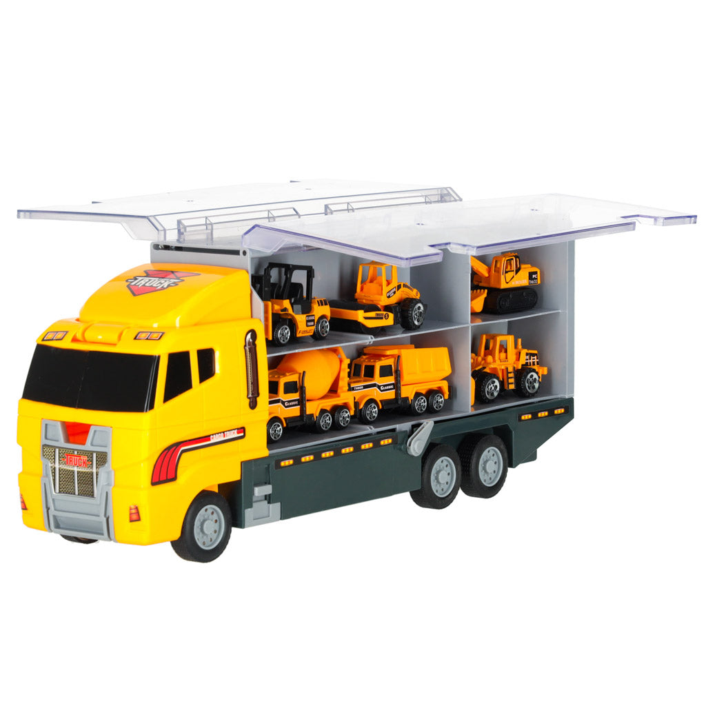 Autotransportieris ar 6 metāla celtniecības mašīnām | EcoToys