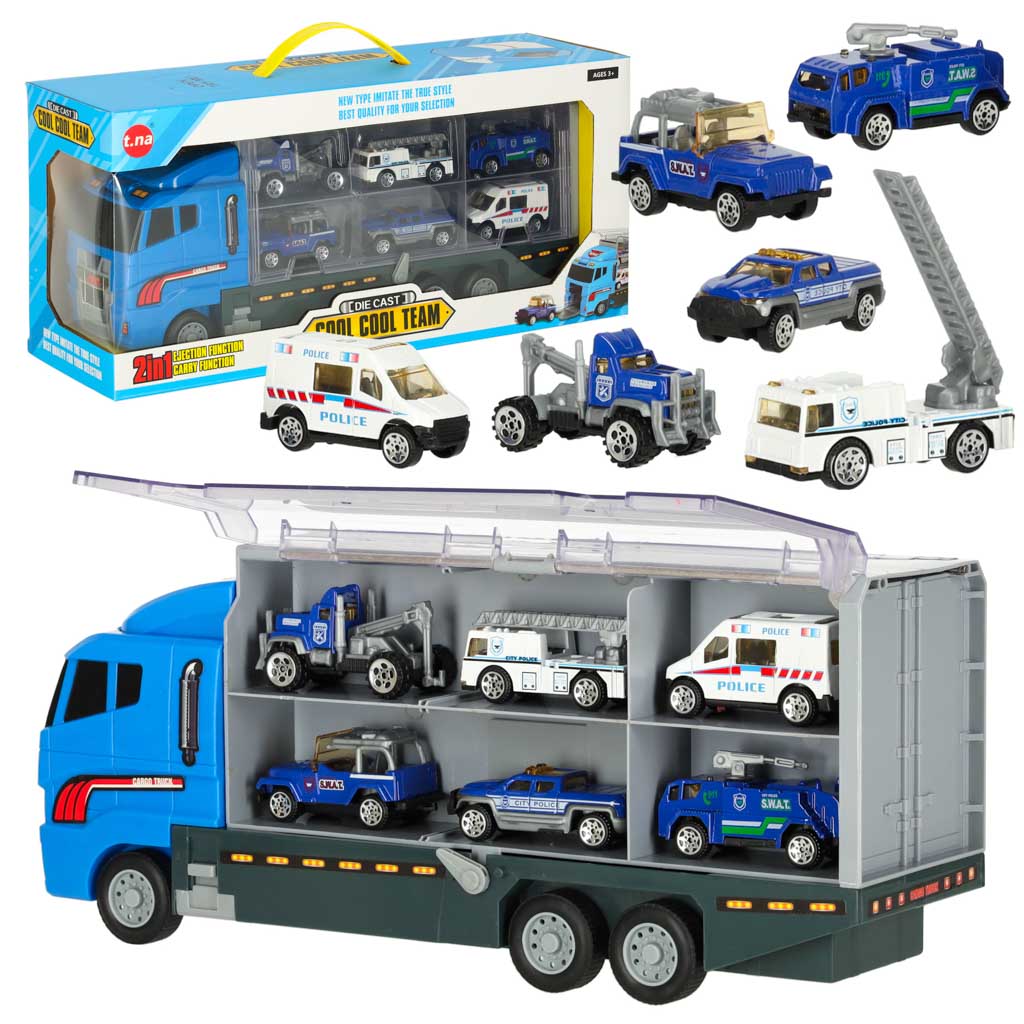Autotransportieris ar 6 metāla policijas mašīnām | EcoToys