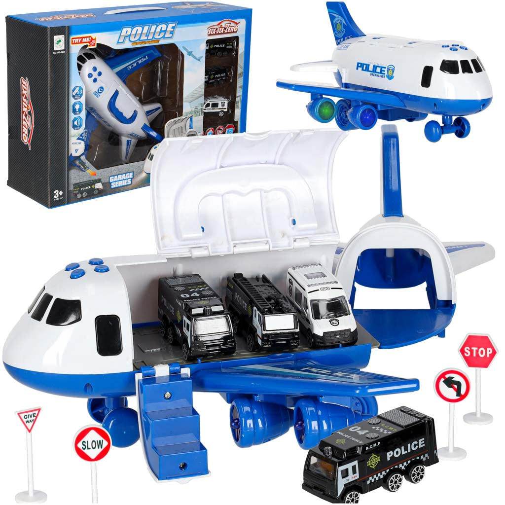 Transporta lidmašīna ar 3 policijas mašīnām, gaismām un skaņām | EcoToys