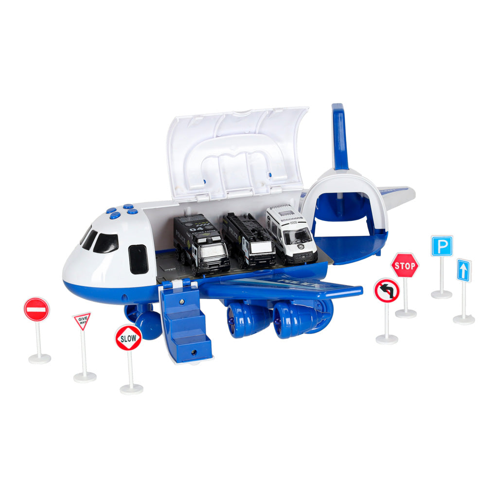 Transporta lidmašīna ar 3 policijas mašīnām, gaismām un skaņām | EcoToys