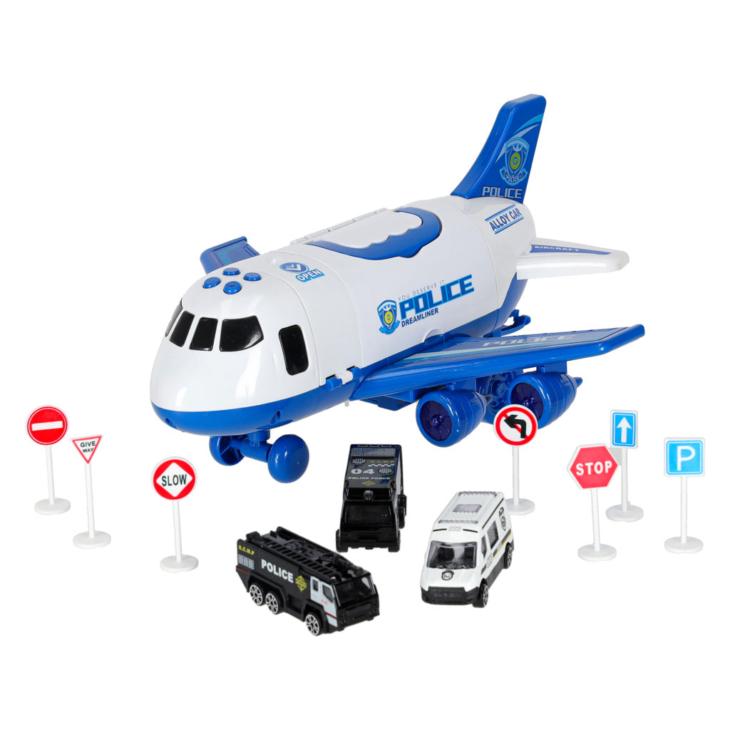 Transporta lidmašīna ar 3 policijas mašīnām, gaismām un skaņām | EcoToys