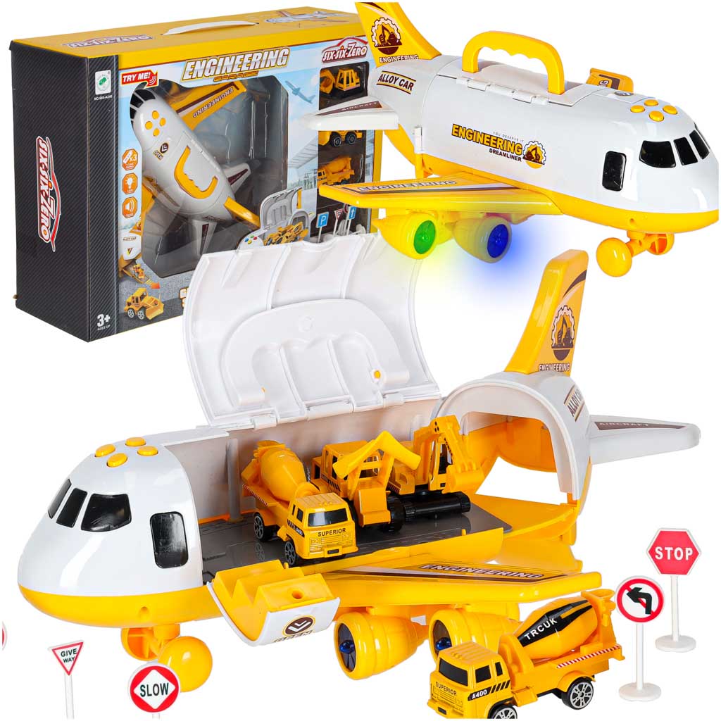 Transporta lidmašīna ar 3 celtniecības mašīnām, gaismām un skaņām | EcoToys