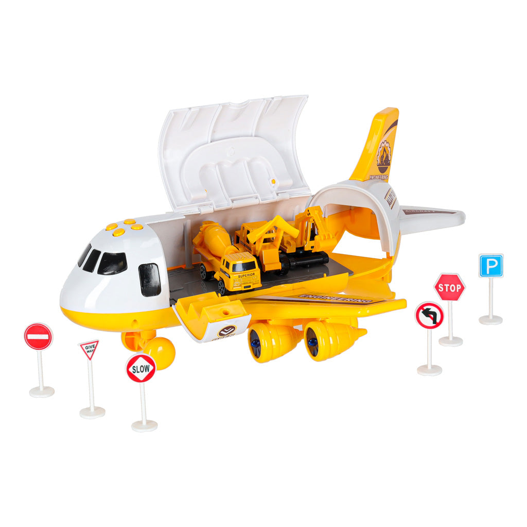 Transporta lidmašīna ar 3 celtniecības mašīnām, gaismām un skaņām | EcoToys