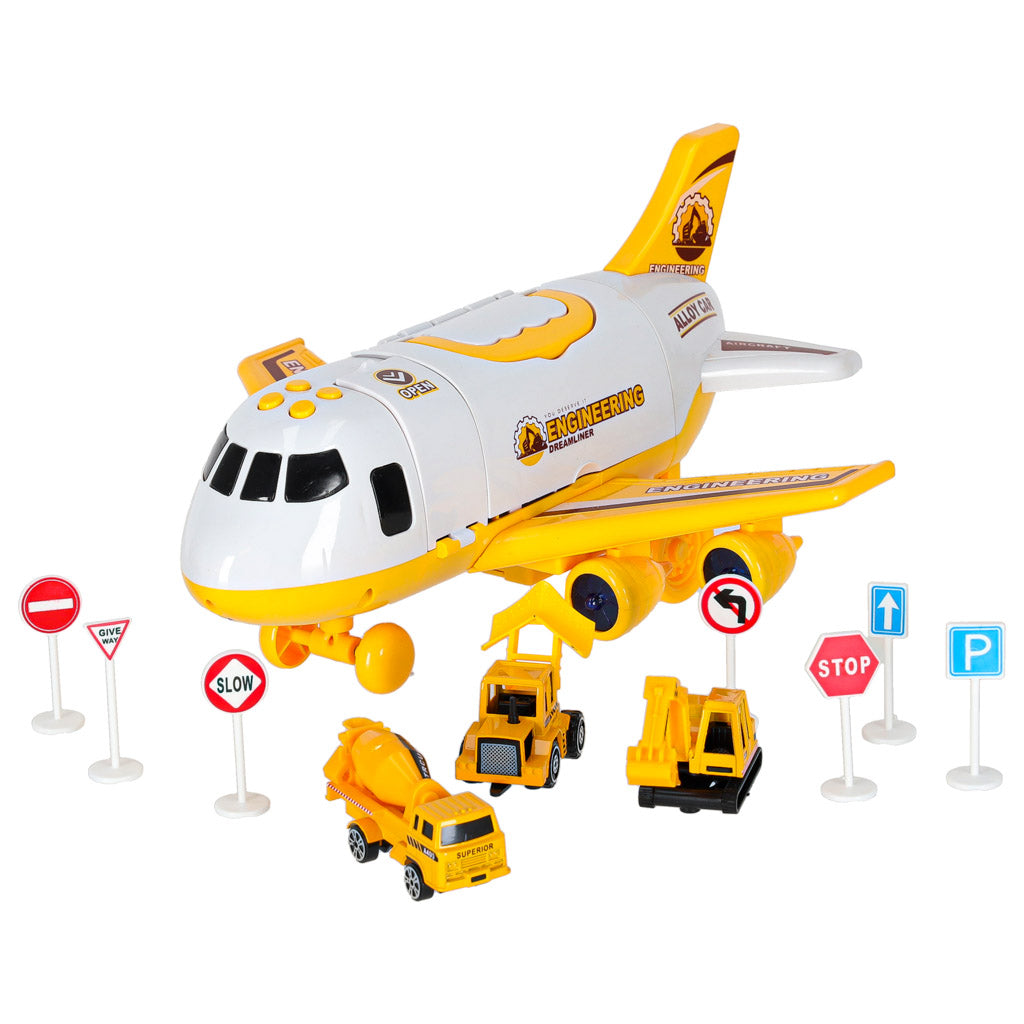 Transporta lidmašīna ar 3 celtniecības mašīnām, gaismām un skaņām | EcoToys