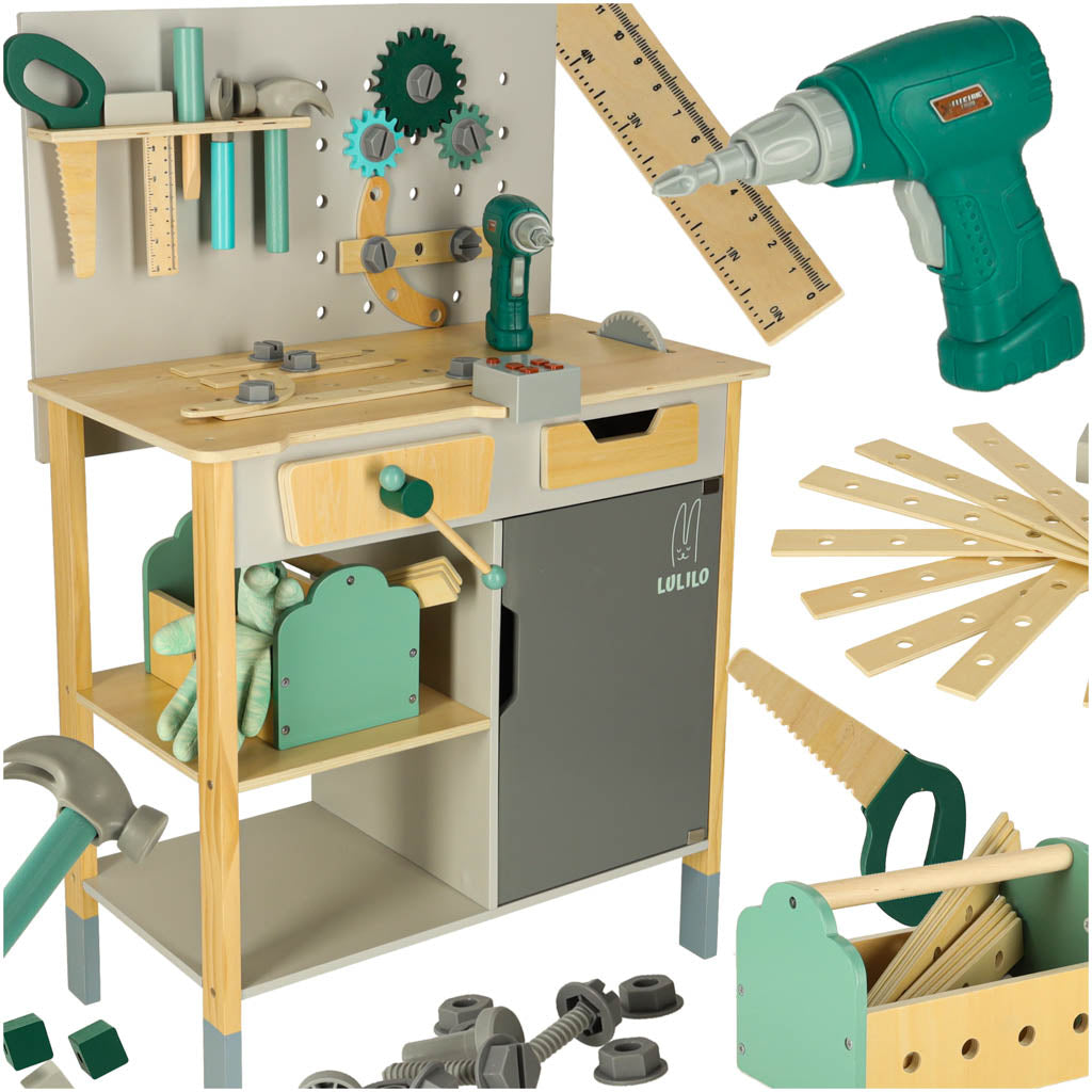 LULILO Fikso koka darbnīca ar instrumentiem un skaņām, 86 cm | EcoToys