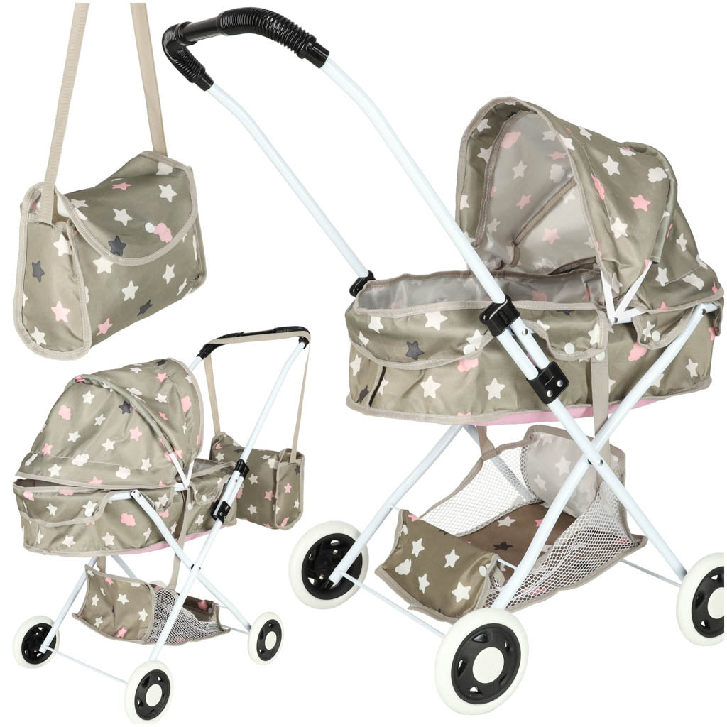 Leļļu ratiņi gondola dziļi + soma zvaigznes | EcoToys