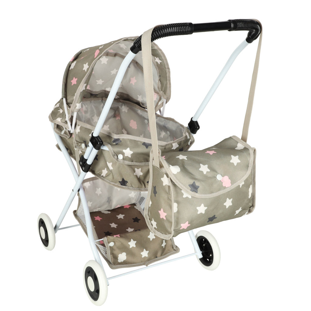 Leļļu ratiņi gondola dziļi + soma zvaigznes | EcoToys