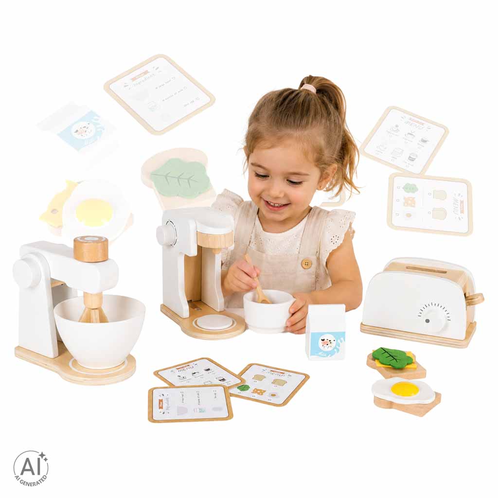 Koka virtuves tehnikas komplekts bērniem: tosteris, kafijas automāts, mikseris | EcoToys