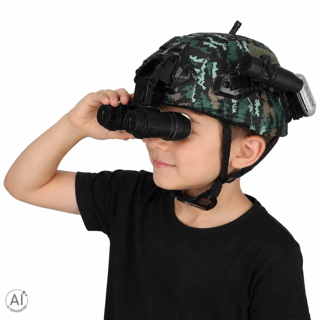 Kareivja komplekts: militārā ķivere, rācija, binoklis, lukturis | EcoToys