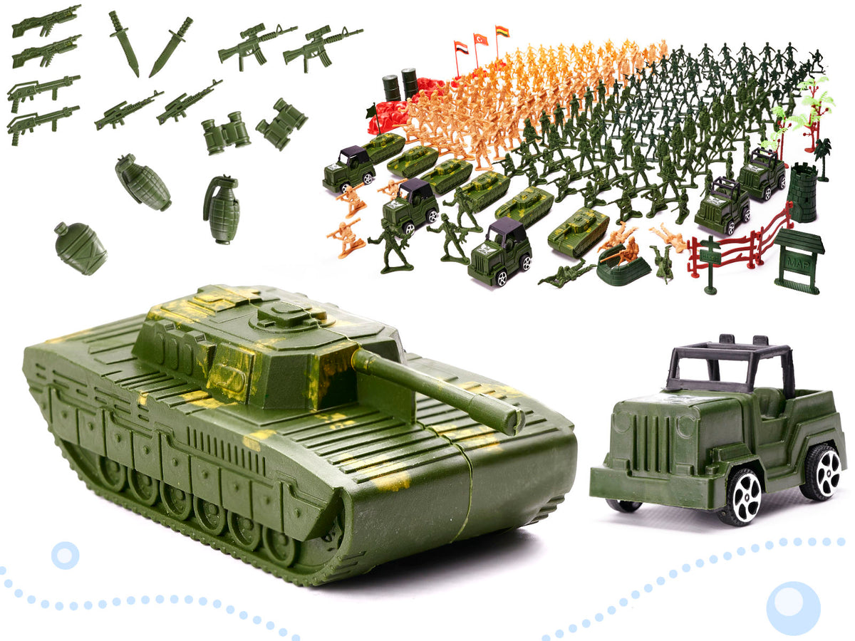 Kareivju figūriņu komplekts ar militāro bāzi, 307 el. | EcoToys