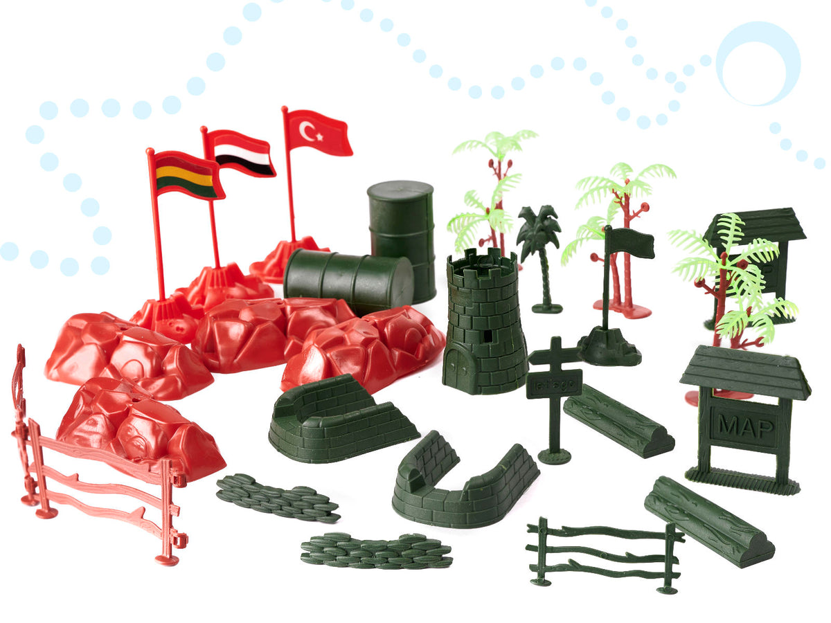Kareivju figūriņu komplekts ar militāro bāzi, 307 el. | EcoToys